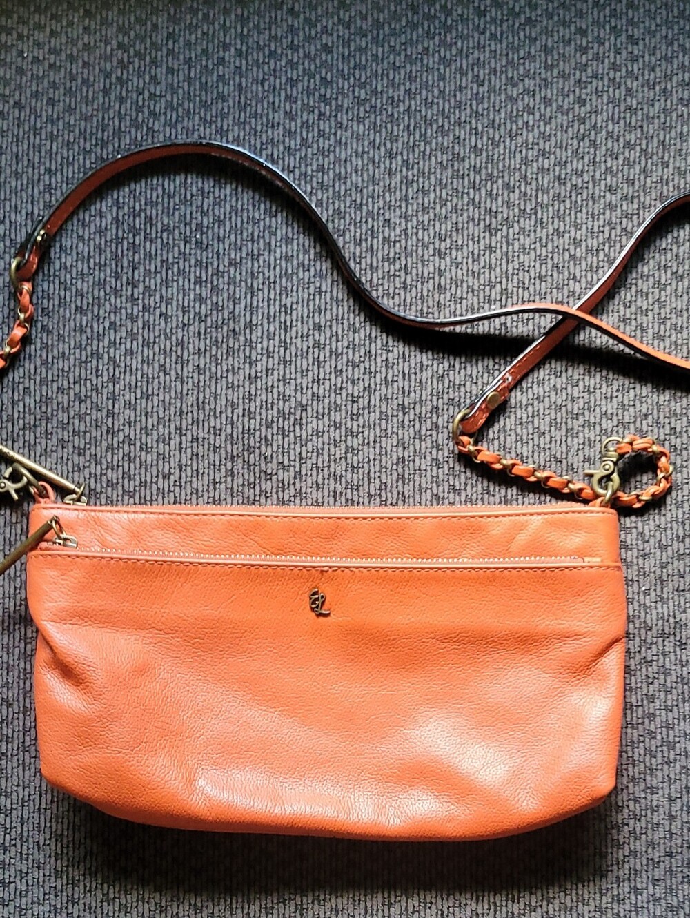 Elliott Lucca Orange Leather Convertible Crossbody Handbag Purse